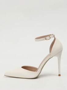Giày cao gót mũi nhọn tối giản dành cho nữ, Giày cao gót có dây đeo mắt cá chân màu trắng thanh lịch - trắng - Xem 4