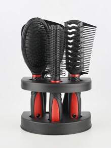 RANCAI Set Of 5 Hair Combs Set Professional Salon Hair Cutting Brushes Sets Salon Hairdressing Styling Tool Mirror And Holder Stand Set Dressing Comb Kits For - Red - View 2
