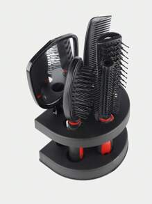 RANCAI Set Of 5 Hair Combs Set Professional Salon Hair Cutting Brushes Sets Salon Hairdressing Styling Tool Mirror And Holder Stand Set Dressing Comb Kits For - Red - View 3
