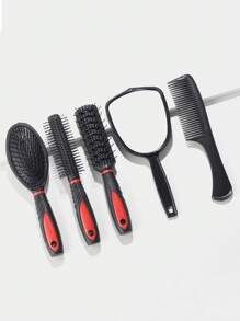 RANCAI Set Of 5 Hair Combs Set Professional Salon Hair Cutting Brushes Sets Salon Hairdressing Styling Tool Mirror And Holder Stand Set Dressing Comb Kits For - Red - View 6