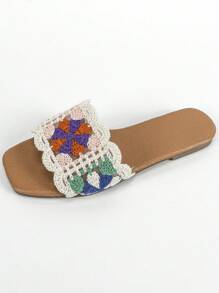 Mujer Sandalias de color combinado ribete en abanico plano vacación de tela