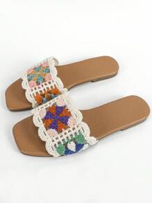 Mujer Sandalias de color combinado ribete en abanico plano vacación de tela