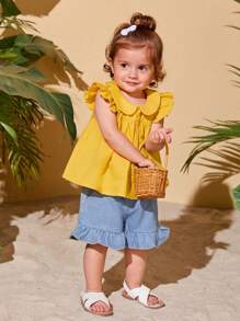 SHEIN Baby Button Back Ruffle Hem Blouse - Yellow - View 1