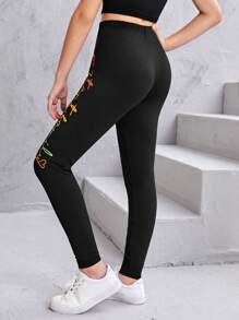 SHEIN Chicas adolescentes Leggings con estampado de letra