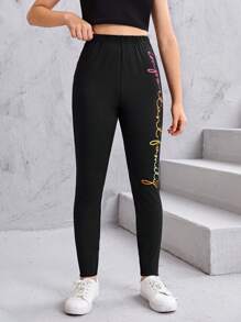 SHEIN Chicas adolescentes Leggings con estampado de letra