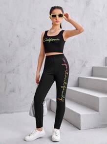 SHEIN Chicas adolescentes Leggings con estampado de letra