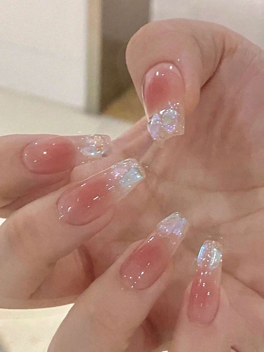 Transform Your Nails With 24pcs Long Coffin Rhinestone Decor Full Cover Fake Nail Set - Multicolor - View 1