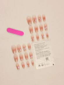 Transform Your Nails With 24pcs Long Coffin Rhinestone Decor Full Cover Fake Nail Set - Multicolor - View 2