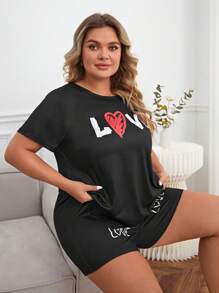 Plus Heart & Letter Graphic PJ Set - Black - View 4
