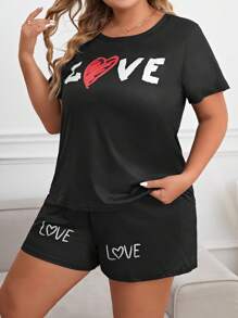Plus Heart & Letter Graphic PJ Set - Black - View 5