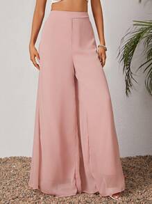 SHEIN Tall Quần nữ màu trơn Thanh lịch - Bụi hồng - Xem 5