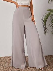 SHEIN Tall 素色闊腿褲 - 淺灰色 - 查看 4