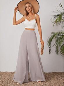 SHEIN Tall 素色闊腿褲 - 淺灰色 - 查看 5