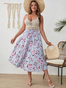 SHEIN 大碼印花百褶半身裙 - 淺藍色 - 查看 6