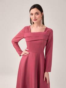 Modelyn Asymmetrical Neck Fold Pleated Detail Dress Without Belt - Watermelon Pink - View 3