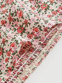 SHEIN MOD Áo hai dây Plus Size Lộ Lưng Nút Buộc lại Dải chun Nếp gấp Phần Ngực Họa tiết hoa Boho - Nhiều màu - Xem 4