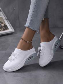 女士極簡前繫帶休閒運動戶外織物穆勒运动鞋 - 白色 - 查看 1