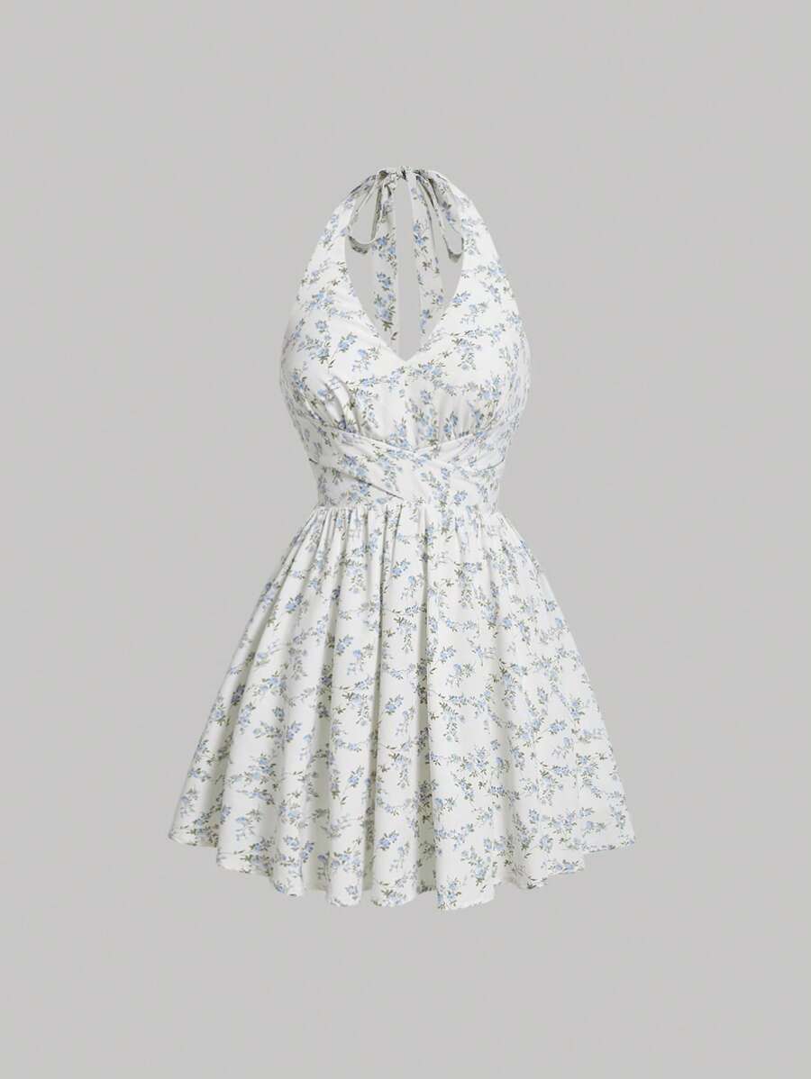 SHEIN MOD Đầm Lộ Lưng Buộc lại Dải chun Họa tiết hoa Boho - Nhiều màu - Xem 1