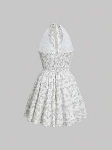 SHEIN MOD Đầm Lộ Lưng Buộc lại Dải chun Họa tiết hoa Boho - Nhiều màu - Xem 2