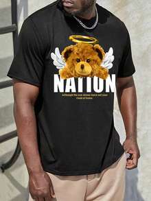 Manfinity Men Plus Bear & Slogan Graphic Tee - Black - View 3