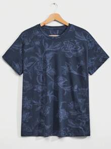 RueChic Hombres Camiseta con estampado floral - Negro - Ver 1