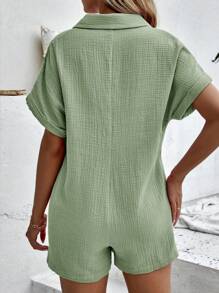 SHEIN Maternity Batwing Sleeve Button Front Romper - Mint Green - View 2