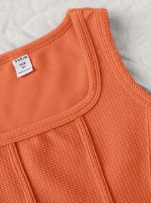 SHEIN Tween Girl Summer Solid Color Short Tank Top With Square Neckline And Curved Hem