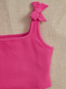 SHEIN 少女實色針織無袖背心，肩上配有蝴蝶結 - 玫紅色 - 查看 3