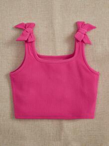 SHEIN 少女實色針織無袖背心，肩上配有蝴蝶結 - 玫紅色 - 查看 4