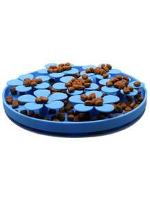 1pc Flower Design Pet Slow Food Bowl - Blue - View 1