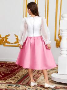 SHEIN 女孩花卉刺繡荷葉袖上衣和腰帶半身裙