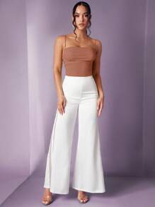 SHEIN BAE Solid Lace Up Backless Cami Bodysuit - Mocha Brown - View 3