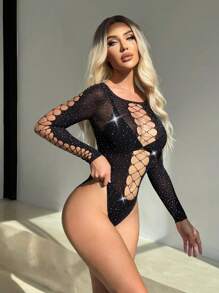 水钻镶嵌渔网泰迪紧身衣内衣（无衬里）