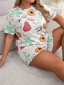 卡通 水果蔬菜圖案大碼睡衣套裝 - 彩色 - 查看 1