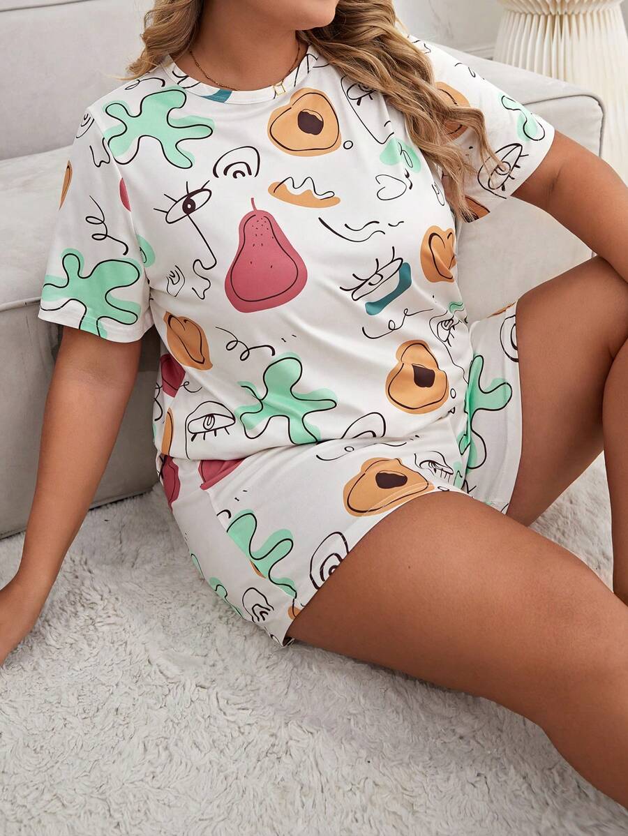 卡通 水果蔬菜圖案大碼睡衣套裝 - 彩色 - 查看 1