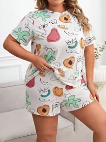 卡通 水果蔬菜圖案大碼睡衣套裝 - 彩色 - 查看 3