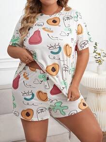 卡通 水果蔬菜圖案大碼睡衣套裝 - 彩色 - 查看 4