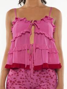 SHEINNeu Top con bretelle sottile con nodo frontale con volant