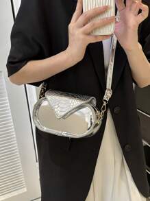 Túi vuông nắp vuông họa tiết kim loại nhỏ Phong cách sôi nổi - Bạc - Xem 2