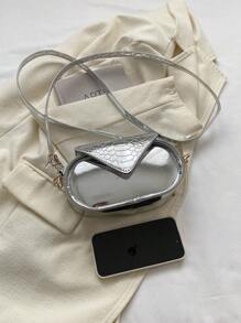 Túi vuông nắp vuông họa tiết kim loại nhỏ Phong cách sôi nổi - Bạc - Xem 3