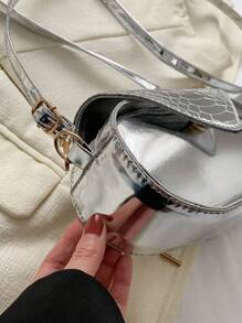 Túi vuông nắp vuông họa tiết kim loại nhỏ Phong cách sôi nổi - Bạc - Xem 4