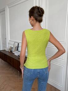 SHEIN Privé Solid Ruched Tank Top - Lime Green - View 2