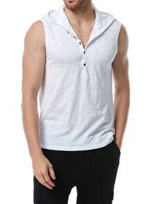 男士半排扣連帽背心上衣 - 白色 - 查看 3