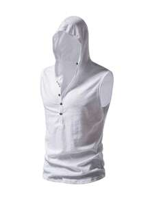 男士半排扣連帽背心上衣 - 白色 - 查看 4