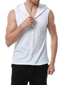 男士半排扣連帽背心上衣 - 白色 - 查看 7