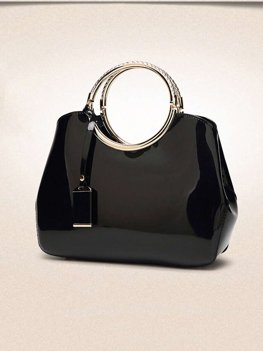 Túi vuông có tay cầm đôi tối giản Da bằng sáng chế nhân tạo - màu đen - Xem 1