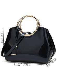 Túi vuông có tay cầm đôi tối giản Da bằng sáng chế nhân tạo - màu đen - Xem 3