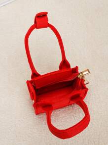 女孩素色多功能滌綸拉鍊方包帶雙把手 - 紅色 - 查看 6