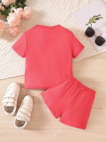 SHEIN Bộ thời trang bé gái Lá thư Giải trí - Đỏ - Xem 2