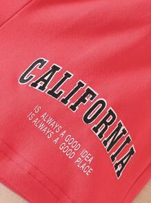 SHEIN Bộ thời trang bé gái Lá thư Giải trí - Đỏ - Xem 5